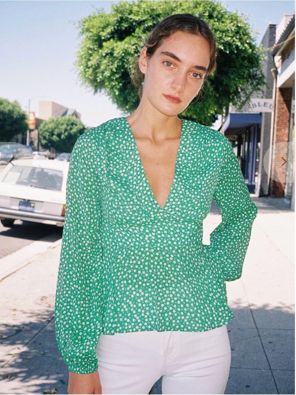 Rixo Rixo London Kikki Top Green Floral Vneck Blouse M
